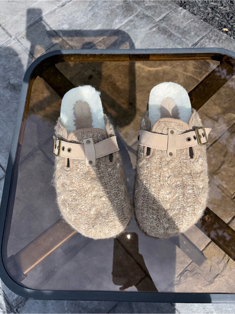 American Eagle Outfitters Beige Faux-Shearling Clog Mules